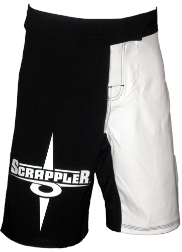 Scrappler Fight Shorts - Black/White Polystretch